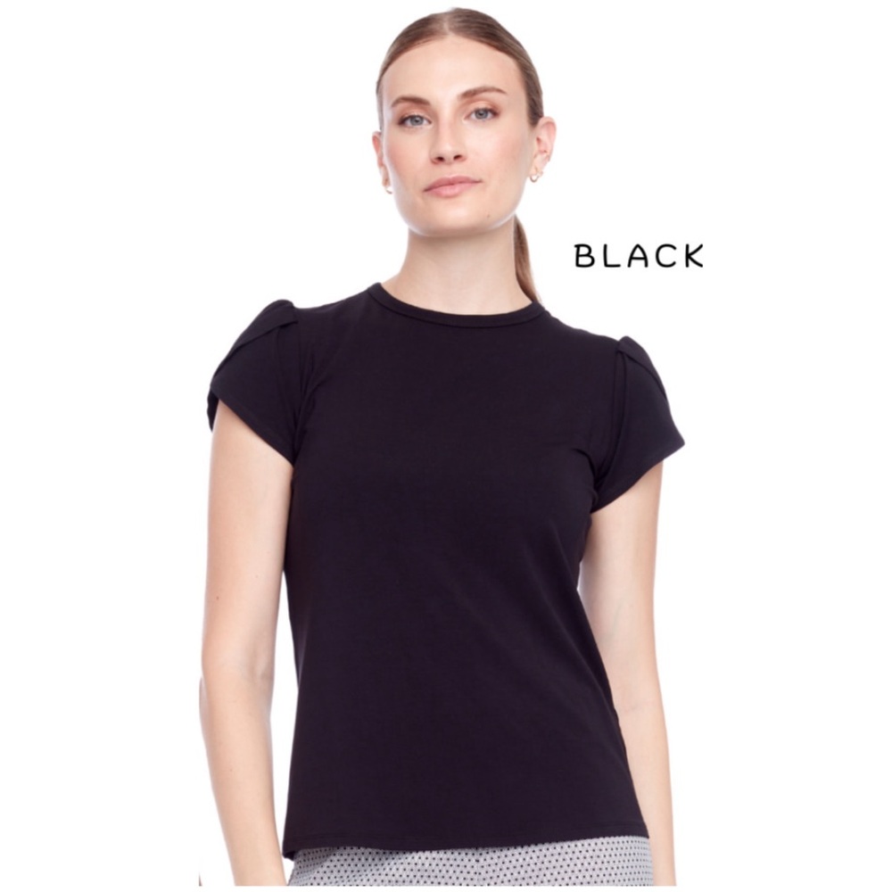 •SWING CONTROL• Petal Sleeve Jersey‎ Knit Top in Black Size S Golf Athleisure
